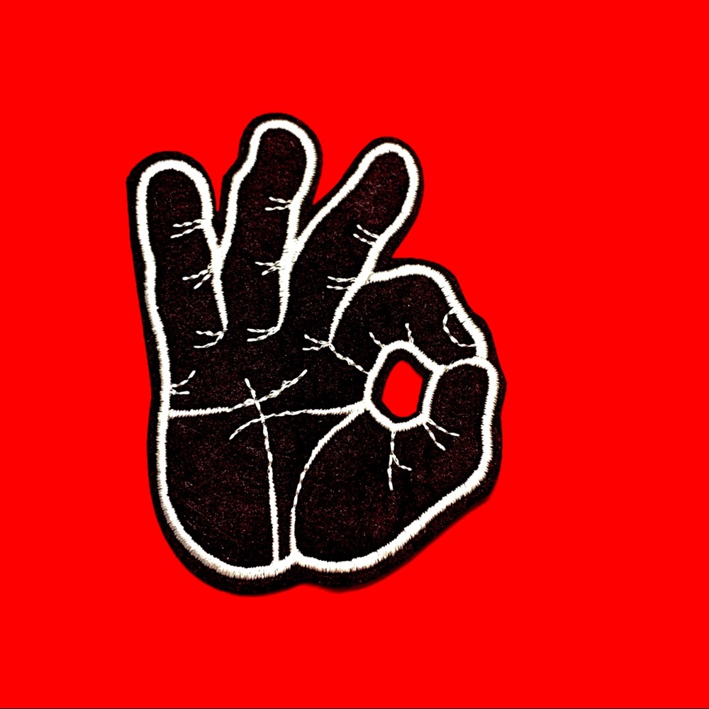 Large black ok okay hand! Iron On Patch